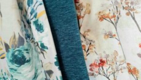 Howes curtains and blinds samples Aqua and terracotta fabric samples stocked by Howes