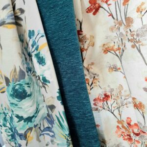 Aqua and terracotta fabric samples stocked by Howes