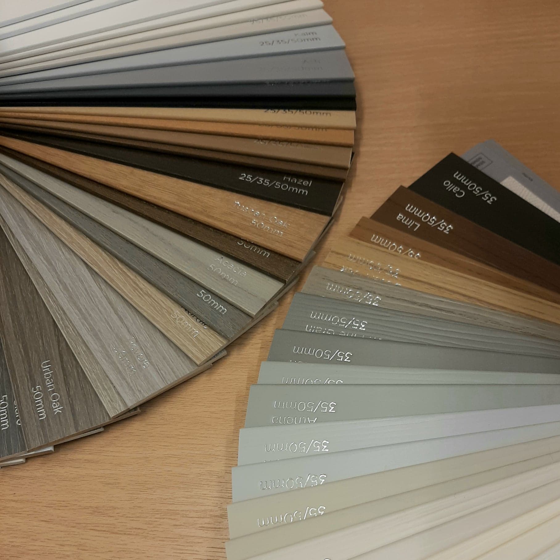 example of colour swatch options for wooden venetian blinds